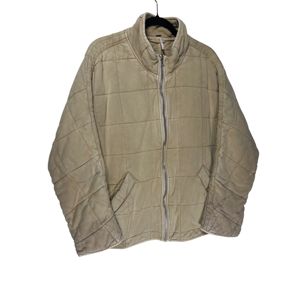 Free People Oversized Dolman Quilted Full Zip Jacket Tan Beige Sz M Retail: $198